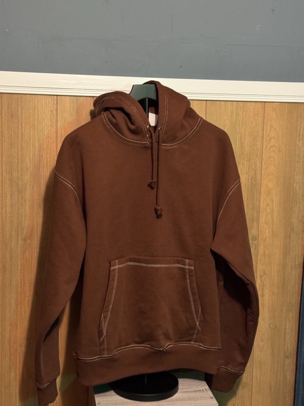 Zara Brown Contrast Stitch Hoodie Sweatshirt NWT Size L - Picture 4 of 12
